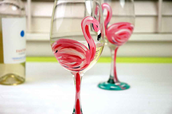 Pink Flamingo Wine Glass - Janelle Patterson Art