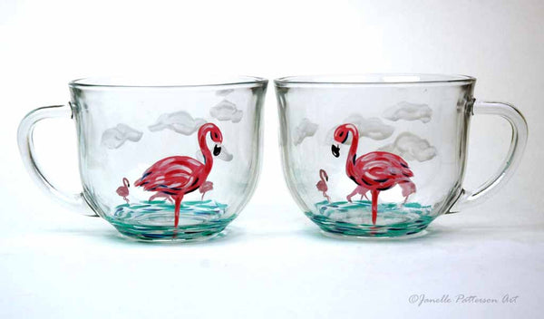 Flamingo Glass Mug - Janelle Patterson Art