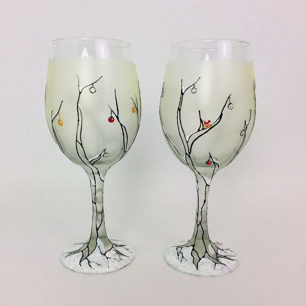 Janelle Patterson Art -Jeweled Christmas Trees Wine Glass