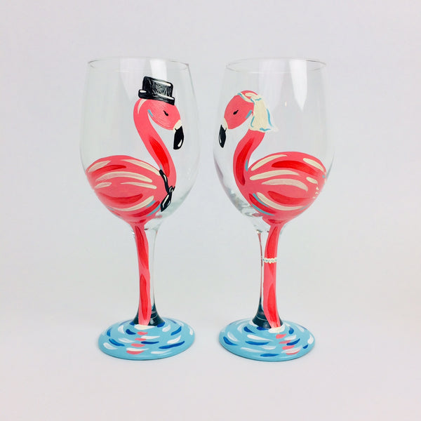 Pink Flamingo Wedding Wine Glass