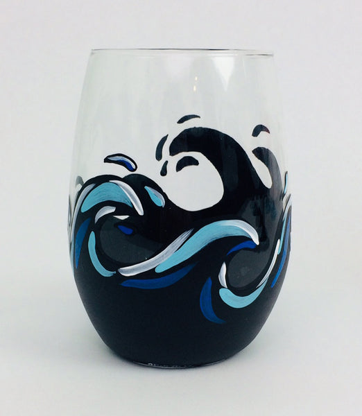 Black Wave Stemless Glass