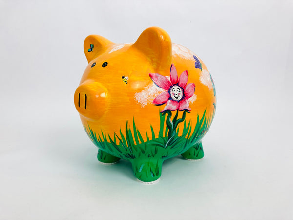 Spring Beauty Hand Painted Piggy Bank