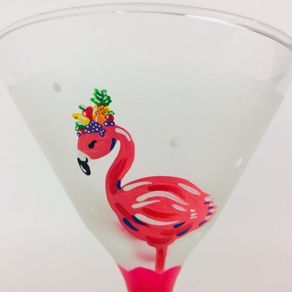 Janelle Patterson Art - Pink Flamingo Fun and Fruity Martini Glass