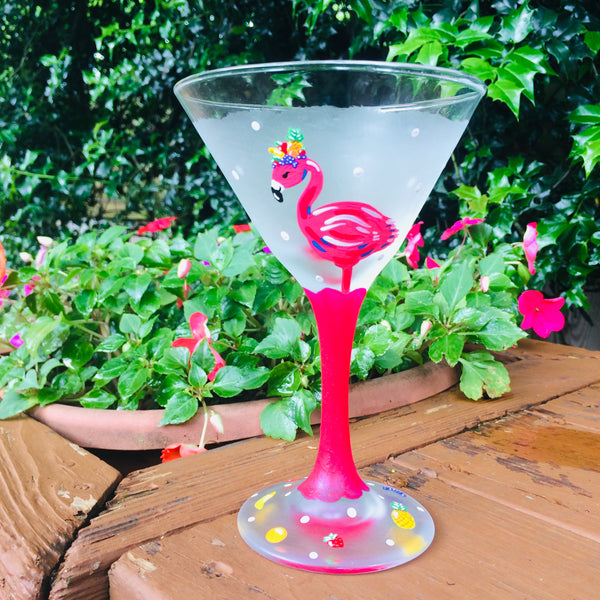 Pink Flamingo Fun and Fruity Martini Glass