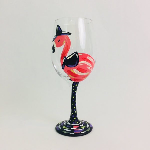 Janelle Patterson Art -Flamingo Halloween Wine Glass