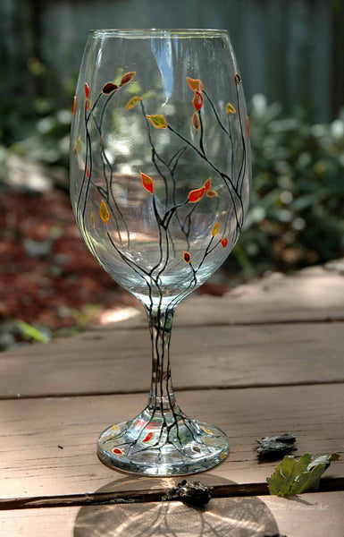 Jeweled Autumn Trees Wine Glass - Janelle Patterson Art