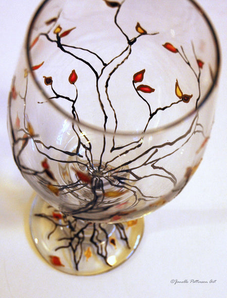 Jeweled Autumn Trees Wine Glass - Janelle Patterson Art