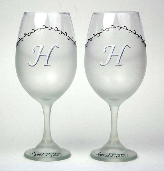 Janelle Patterson Art -Monogram Wedding Wine Glasses