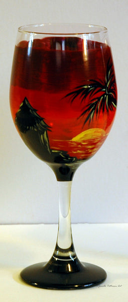 Tiki Beach Wine Glass - Janelle Patterson Art