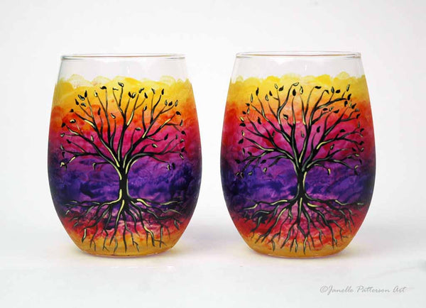 Janelle Patterson Art -Jeweled Christmas Trees Wine Glass