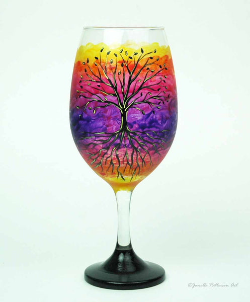 Tree of Life Hand Painted Wine Glass - Janelle Patterson Art
