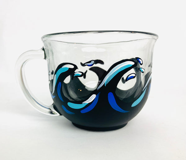 Black Wave Hand Painted Glass Mug