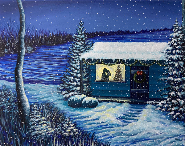 A Cabin Christmas Original Painting