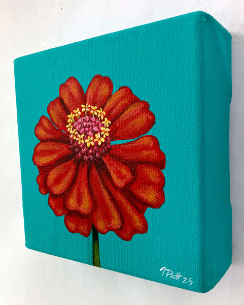 Red Zinnia Mini Painting