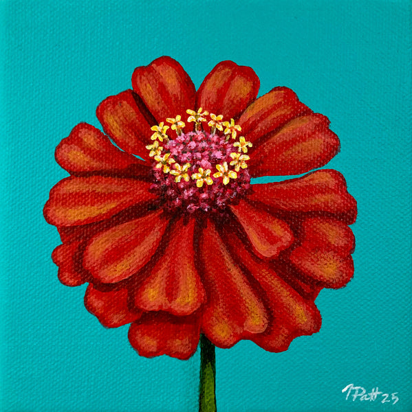 Red Zinnia Mini Painting