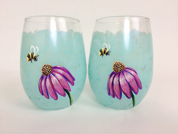 Floral Bee Stemless Glass