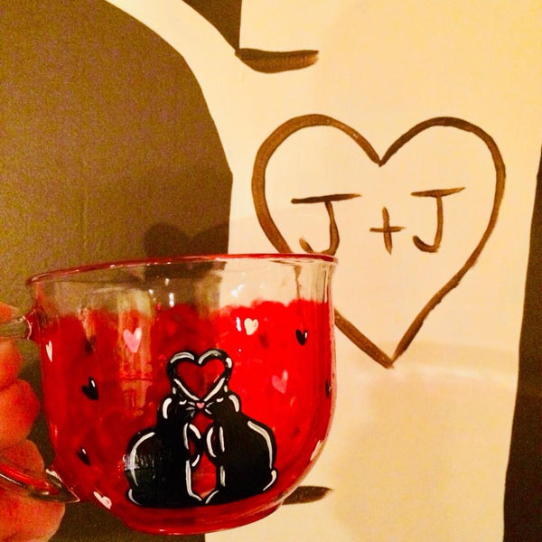 Kissing Cats Glass Mug - Janelle Patterson Art