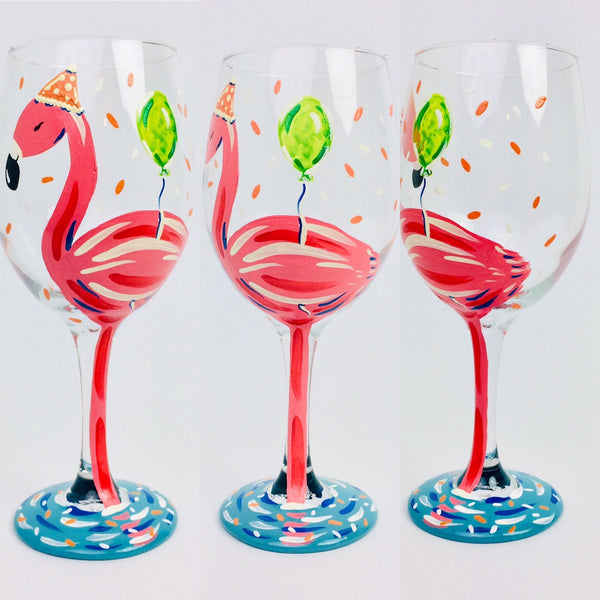 Pink Flamingo Birthday Wine Glass