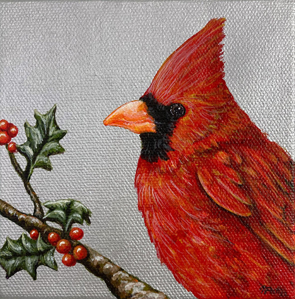 Cardinal and Holly Mini Painting