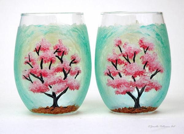 Cherry Blossom Stemless Glass - Janelle Patterson Art