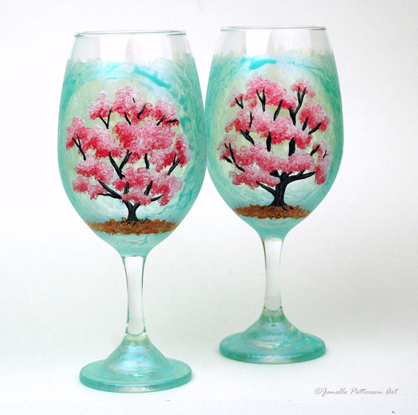 Cherry Blossom Wine Glass - Janelle Patterson Art