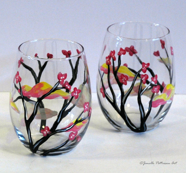 Clouds and Blossoms Stemless Glass - Janelle Patterson Art