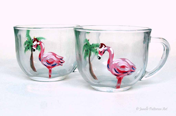 Flamingo Christmas Glass Mug - Janelle Patterson Art