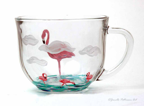 Flamingo Glass Mug - Janelle Patterson Art
