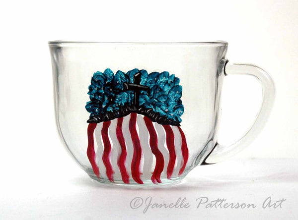 God Bless America Hand Painted Glass Mug - Janelle Patterson Art