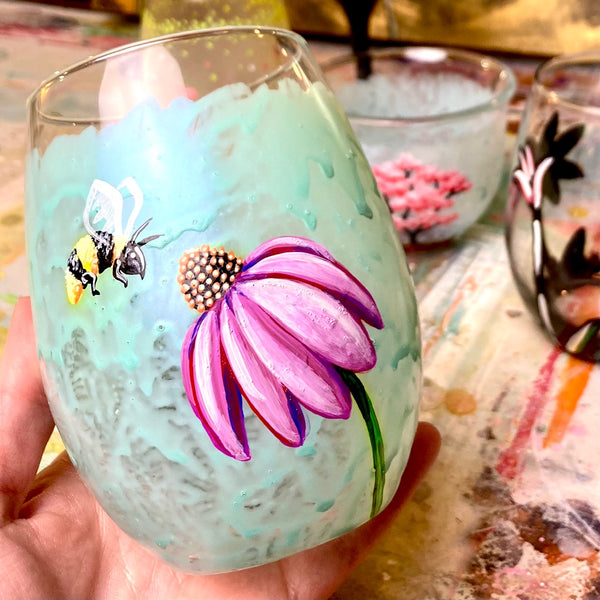 Floral Bee Stemless Glass