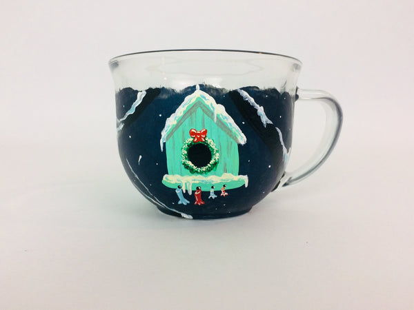 Birdhouse Christmas Glass Mug