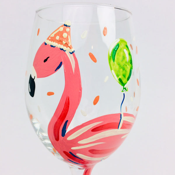 Pink Flamingo Birthday Wine Glass