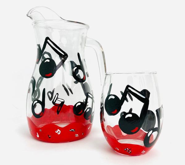Music Note Pitcher and Stemless Glass