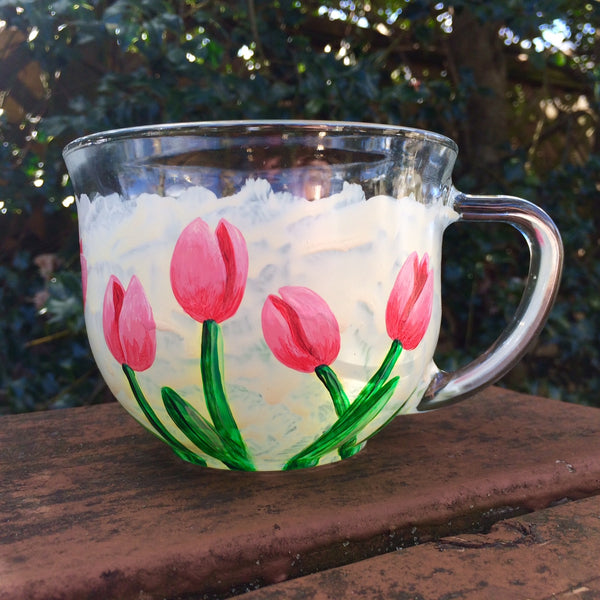 Pink Tulip Glass Mug