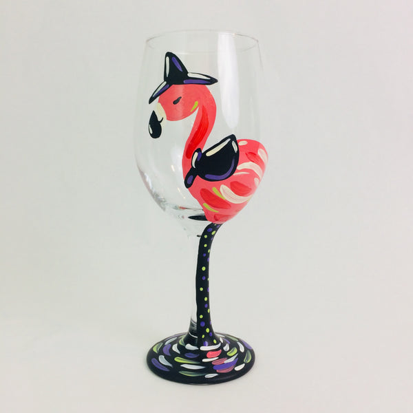 Pink Flamingo Halloween Wine Glass