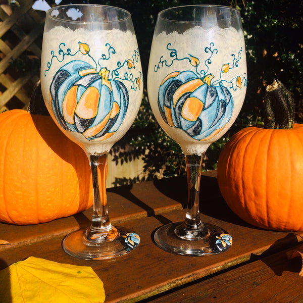 Patchwork Pumpkins Wine Glasses