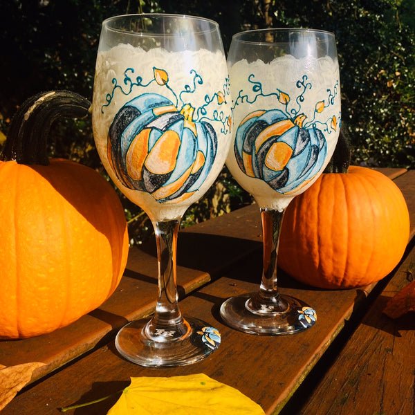 Patchwork Pumpkins Wine Glasses