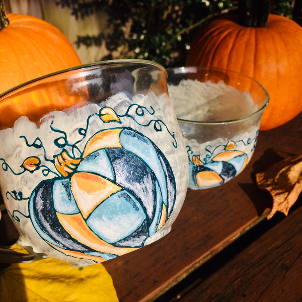 Patchwork Pumpkins Glass Mug