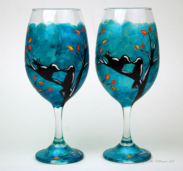 Love Birds Wine Glass - Janelle Patterson Art