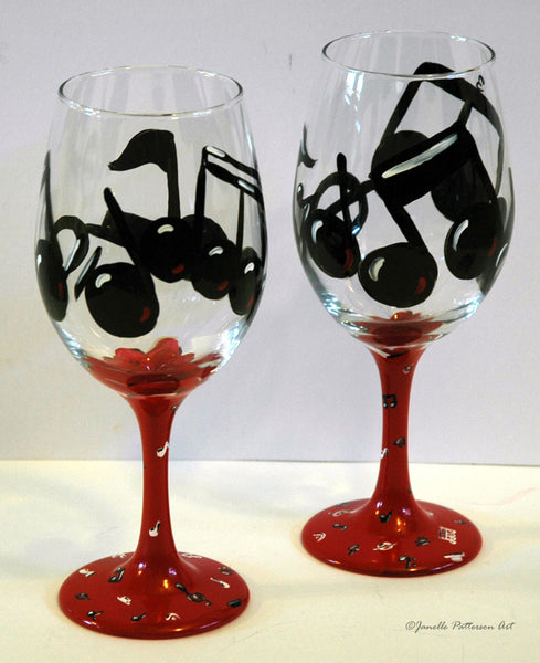 Music Notes Wine Glass - Janelle Patterson Art