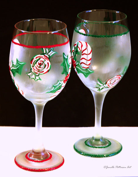 Peppermint Wine Glass - Janelle Patterson Art