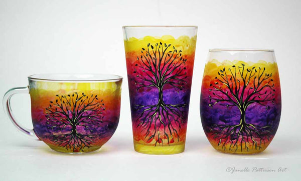 Tree of Life Hand Painted Glass Mug - Janelle Patterson Art