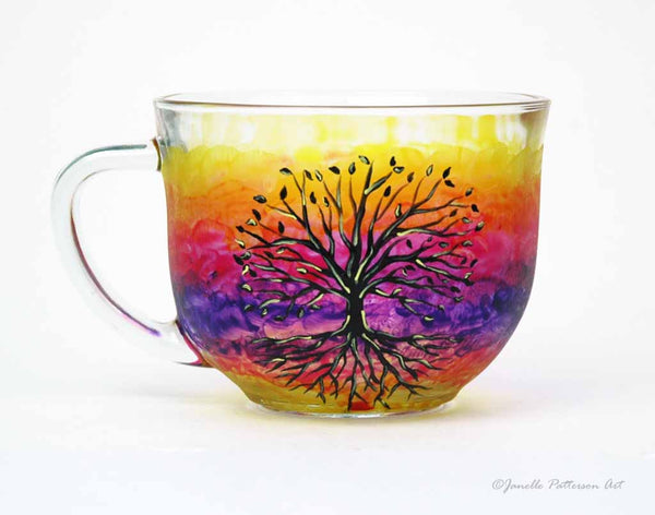 Tree of Life Hand Painted Glass Mug - Janelle Patterson Art